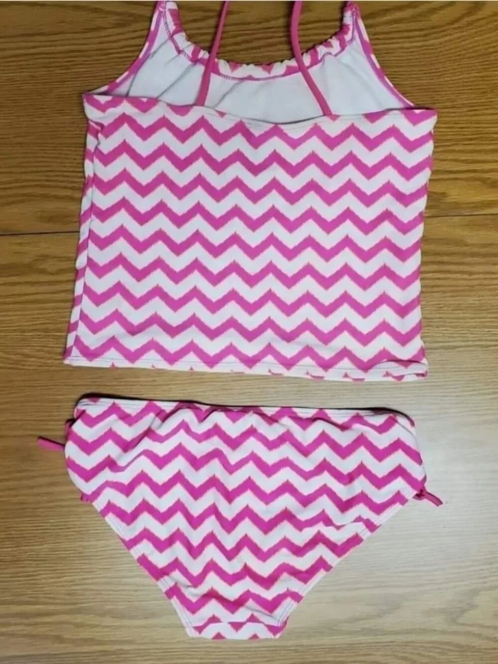 GAP KIDS Girl Swim Suit 2 Piece Chevron Design Pink & White Size XL